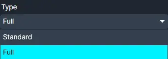 Dropdown labeled Type with options Full and Standard; Full is currently selected.