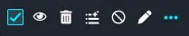 Toolbar with action icons: mark complete, view, more options, delete, calendar, edit, disable, and additional menu (three dots).