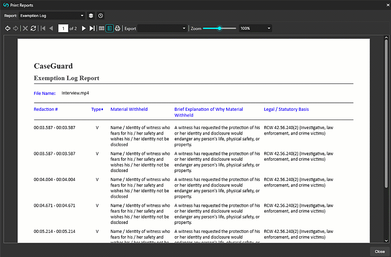 CaseGaurd Exemption Log | CaseGuard CaseGuard Exemption Log