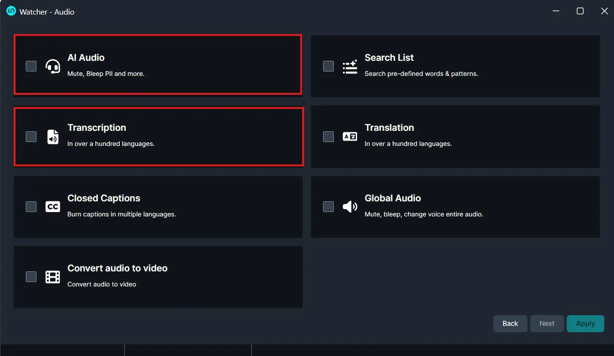 Transcription | CaseGuard AI Audio — Mute, Bleep PII and more.