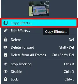 copy-effects-1 | CaseGuard Context menu with multiple options; the highlighted item is 'Copy Effects...'