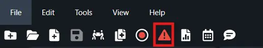 diagnostic | CaseGuard Software toolbar with common action icons; red-outlined warning/error icon in center.