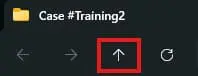Upload button highlighted in red on a dark toolbar with back/forward arrows nearby.