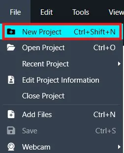 new-project | CaseGuard File menu open with New Project highlighted and shortcut Ctrl+Shift+N