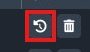Version History dialog listing five saved video project files with dates, file sizes, and actions to restore or delete; the Restore button is highlighted in red.