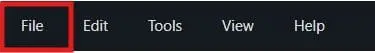 Application menu bar with the 'File' tab selected, highlighted in red.