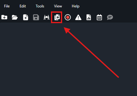 bulk-process-icon | CaseGuard Dark application toolbar with several icons; the Copy button (two overlapping pages) is highlighted in a red square left of center.
