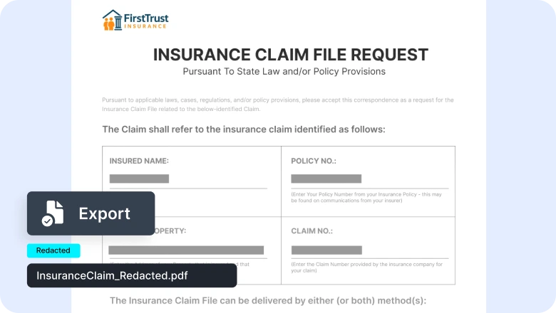 Easily & securely export redacted files with all metadata scrubbed
