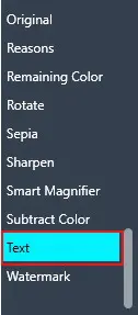 HowtoAddDynamicTagstoVideoFiles-Text | CaseGuard Vertical menu of image edit tools with 'Text' highlighted in cyan.
