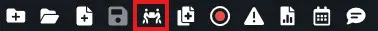 Toolbar with UI action icons: add item, save, print, alert, calendar, and user/profile.