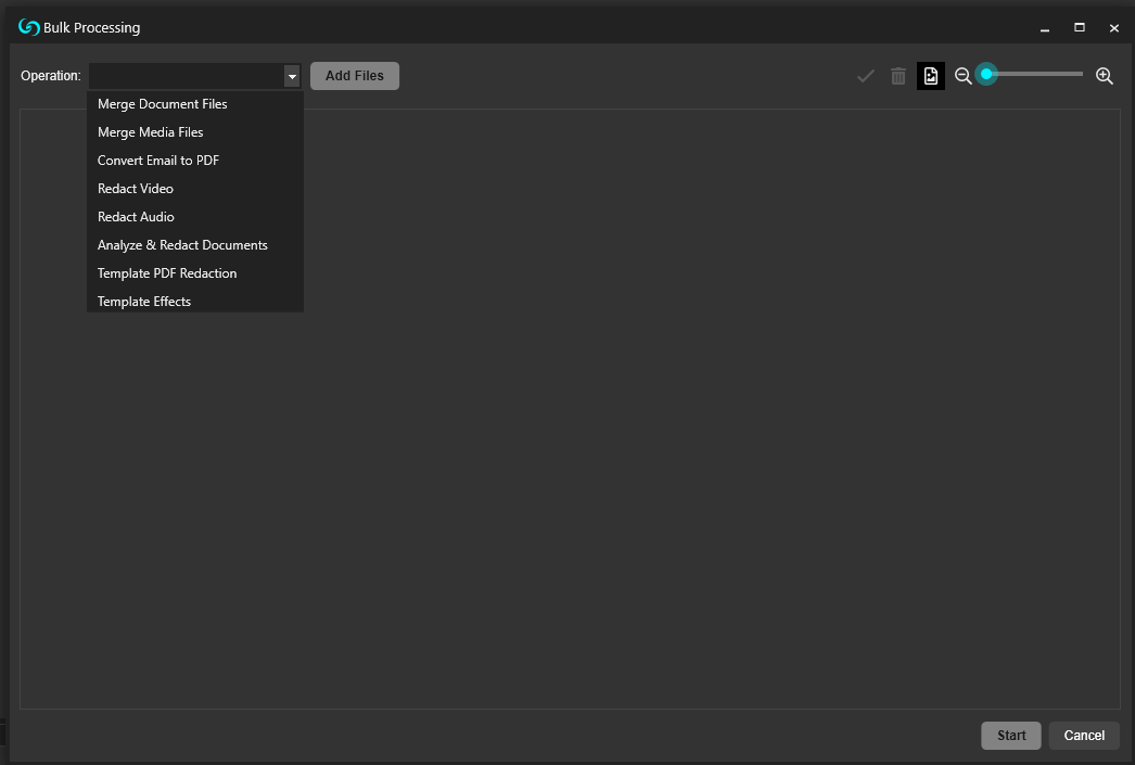 bulk redaction operations list on CaseGuard Studio