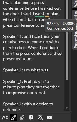 Viewing the Confidence level in CaseGuard Studio's Automatic-Transcription feature