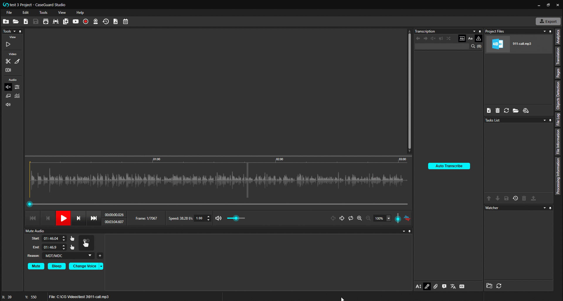 CaseGuard Studio Automatic Transcription