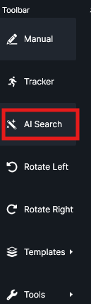 Vertical toolbar/sidebar menu with options; 'AI Search' is highlighted as the current selection.