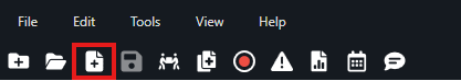 Toolbar with File, Edit, Tools, View, Help; the highlighted button creates a new document.