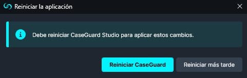 restart caseguard spanish | CaseGuard Restart CaseGuard pop-up in Spanish