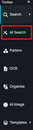 AI Search menu item in the left sidebar, currently selected/highlighted with a red outline.