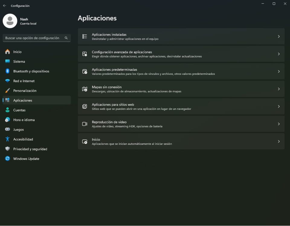 aplicaciones | CaseGuard Windows Settings Applications in Spanish