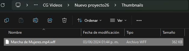 Delete thumbnail option in Spanish