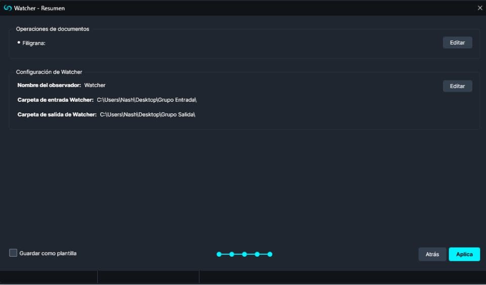 Watermark Watcher Summary Panel in Spanish