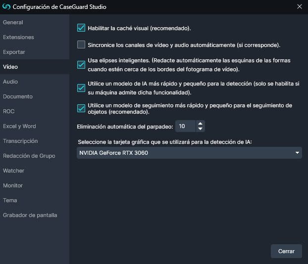 herramientas-video | CaseGuard Video Settings in Spanish