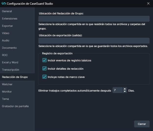 pool-configuration-span | CaseGuard Redaction Pool Settings in Spanish