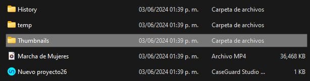 Thumbnails folder in File Explorer in Spanish