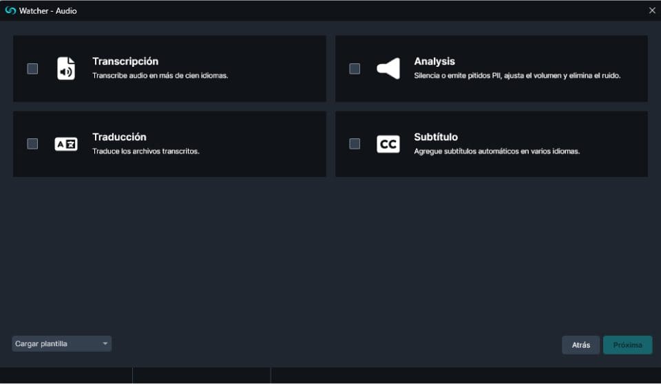 Watcher Audio options in Spanish