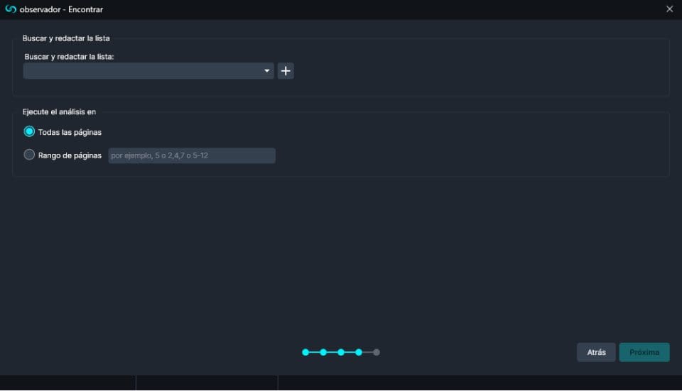 Watcher Find and Redact options in Spanish