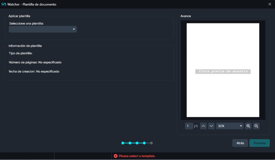 Watcher Template redaction Window in Spanish
