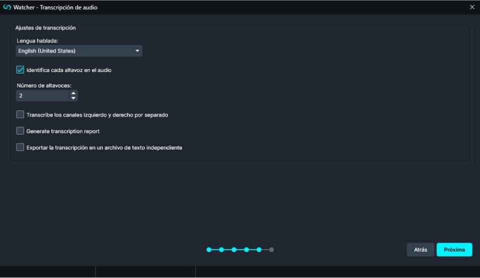 Watcher Transcription options in Spanish