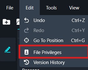 Context menu open with 'File Privileges' highlighted in red.
