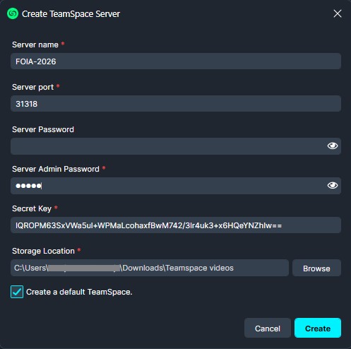 Create-TeamSpace-Server | CaseGuard