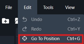 Go-to-position | CaseGuard Go To Position command highlighted in the Edit/Tools menu, Ctrl+G shortcut