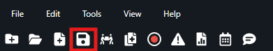 save-icon | CaseGuard Toolbar with File, Edit, Tools, View, Help menus; the highlighted icon resembles an Open/Import document action.
