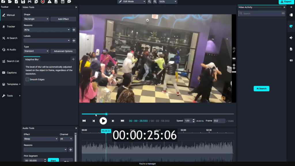 The cell phone video of a fight at a school sponsored event is loaded into CaseGuard.