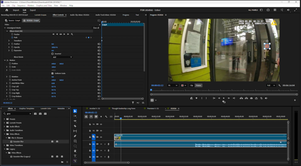 Screenshot of Adobe Premiere Pro workspace showing timeline, preview monitor, and effect panels used for video editing,