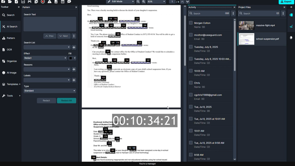 Emails plus attachments that were converted into a pdf and then marked for redaction.